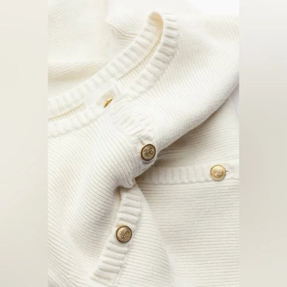 H&M Rib Knit Cream Dress Gold Button Old Money Style - XS - Picture 5 of 8
